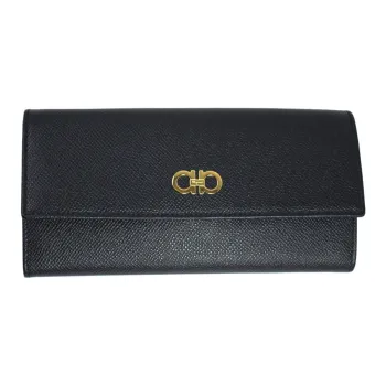 FERRAGAMO GANCINI Leather Wallet Women's Black