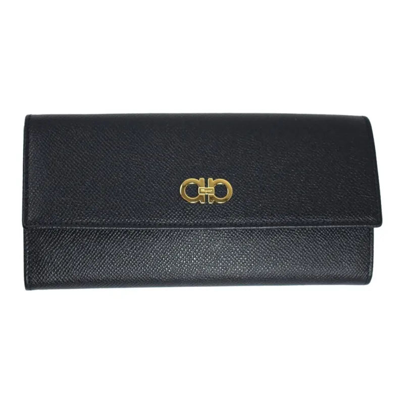 FERRAGAMO GANCINI Leather Wallet Women's Black-0