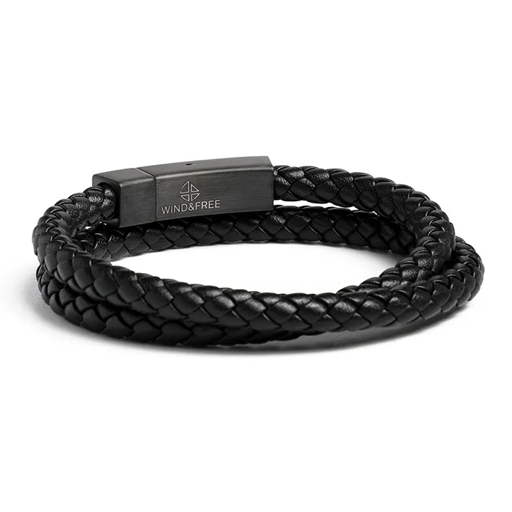 TUBAOSHU Cow Leather Wristbands Men's Black-1
