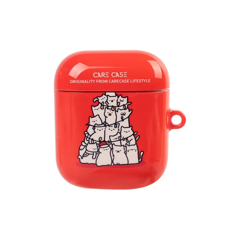 CARECASE Compatible With Apple Wireless 1st 2nd 3rd And 4th Generation TPU Christmas Tree Cat Headphone Case-0