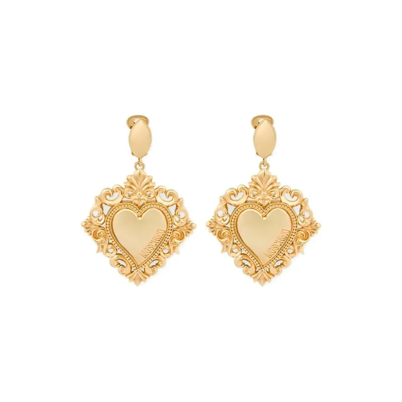 MOSCHINO Logo Embossed Heart Pendant Earrings-0