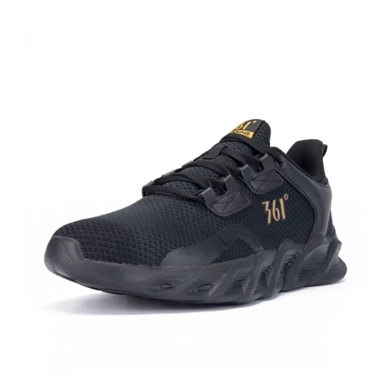 361° Cushioning Wear Resistant Low Top Casual Running Shoes Men's Black Gold-2