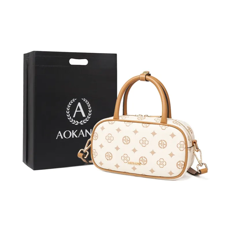 AOKANG PVC Crossbody Bag, Bowling Bag, Handbag Regular Women's Coffee/Ecru-4