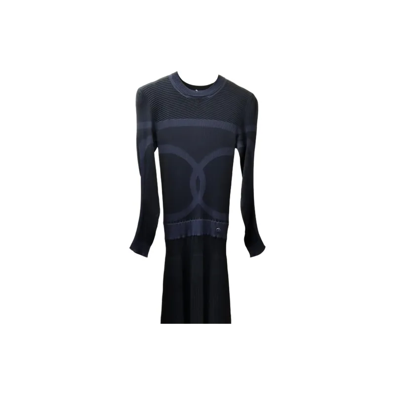 CHANEL Long Sleeved Dresses Women's Blue-5