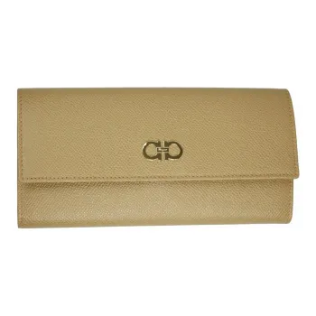 FERRAGAMO GANCINI Leather Wallet Women's Camel