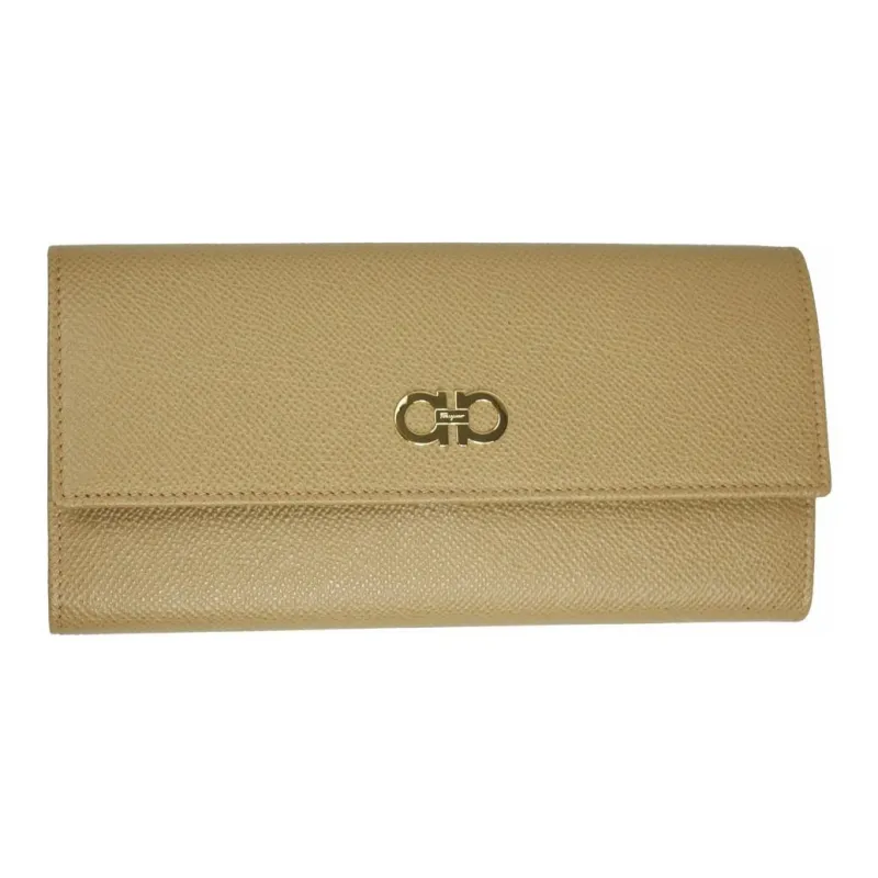 FERRAGAMO GANCINI Leather Wallet Women's Camel-0