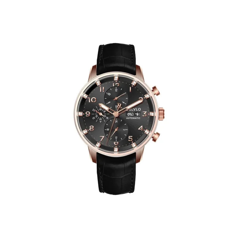 OBLVLO Automatic Mechanical Movement Leather Watch Bands Watch Men's Watches White Dial-7