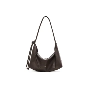 MUVA Split Vegetable Tanned Leather Shoulder Bag Medium Size Women's Mocha Brown/Twilight Black