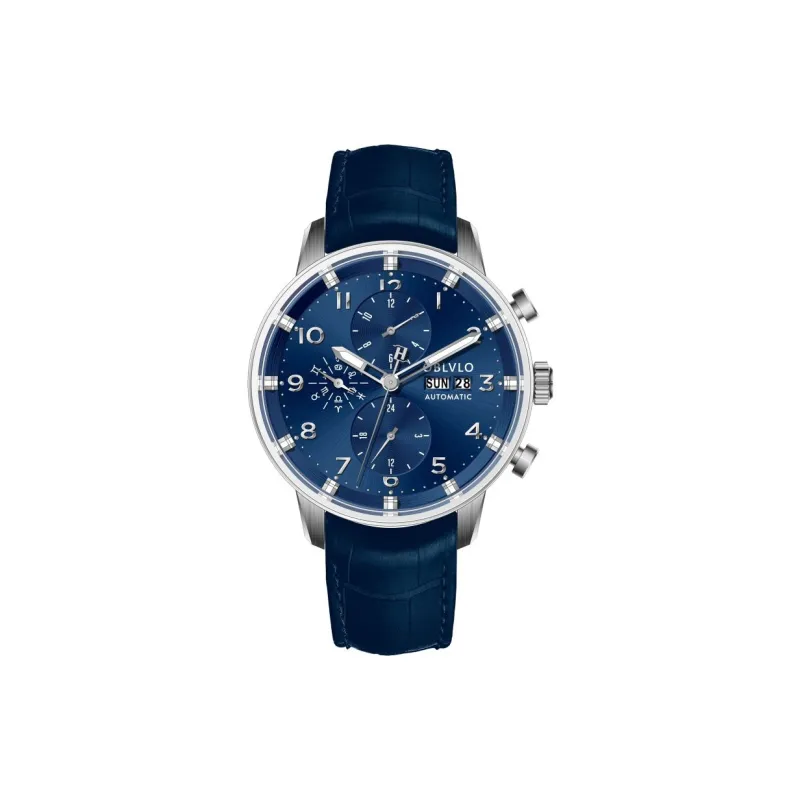 OBLVLO Automatic Mechanical Movement Leather Watch Bands Watch Men's Watches White Dial-9