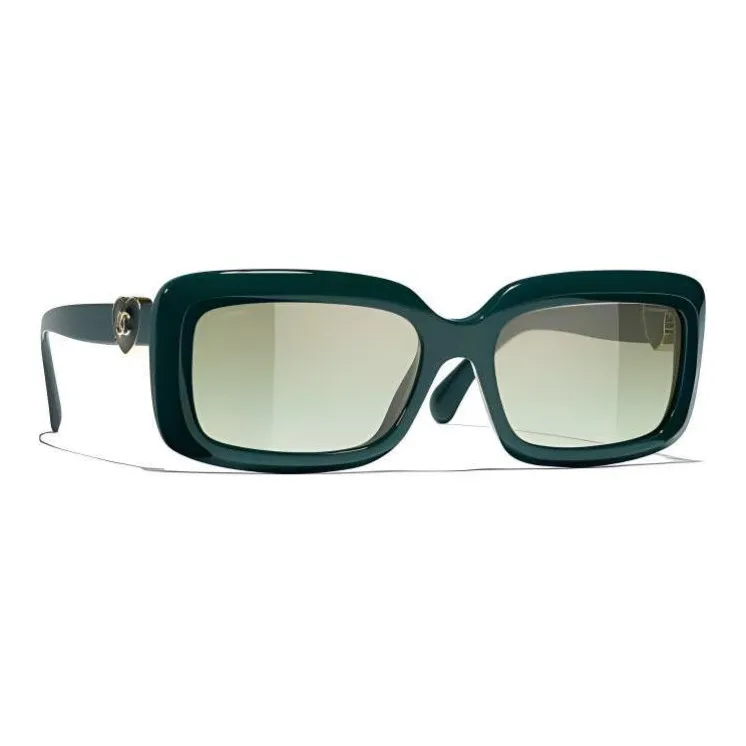CHANEL Acetate Rectangular Sunglasses Unisex Green-2