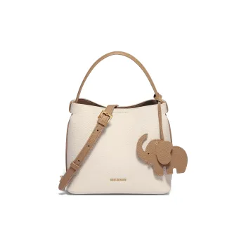 BELLE Cow Leather Bucket Bag, One Shoulder Handbag Medium Size Women's Multicolor