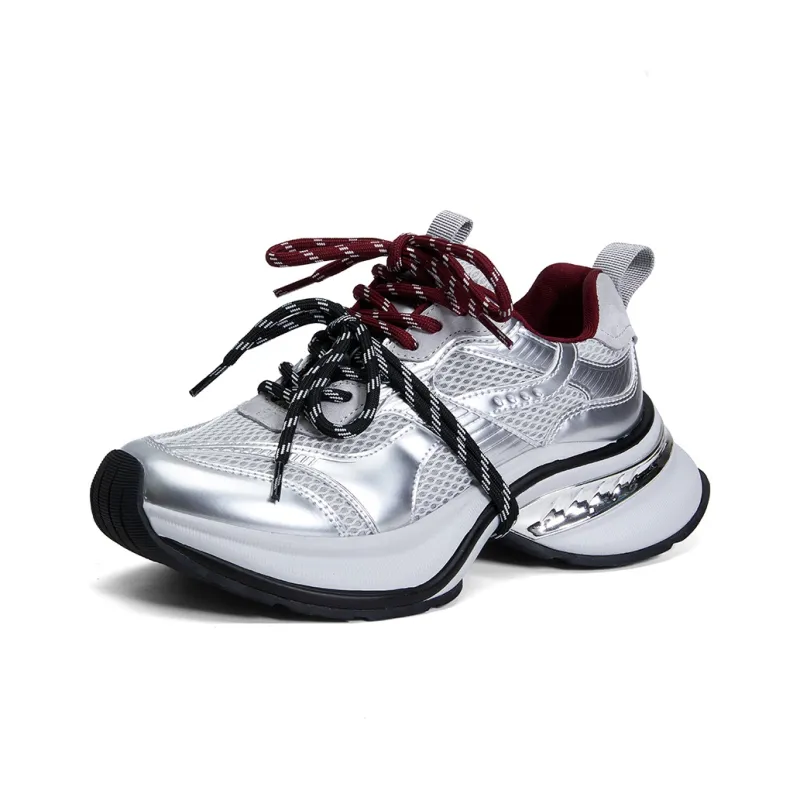 PT'SON Height Increasing Mid Top Chunky Sneakers Women's Galaxy Gray-1