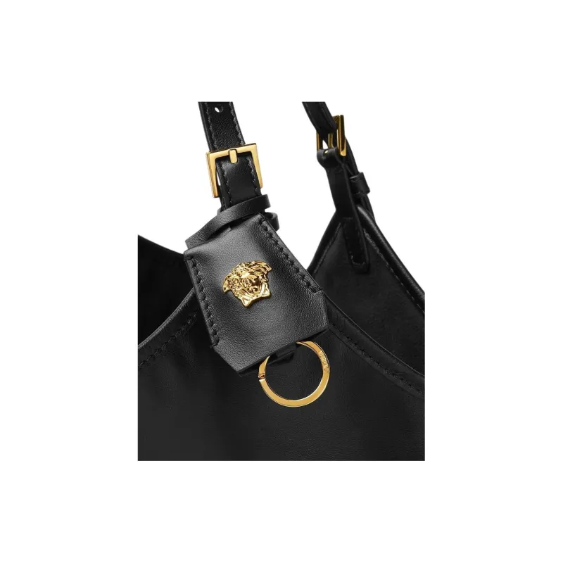 VERSACE Tag Cow Leather Tote Bag Shopping Bag Shoulder Bag Handbag Medium Size Women's Black-4