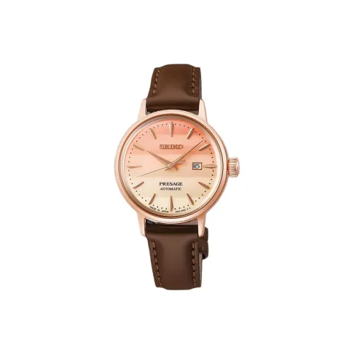 SEIKO Automatic/Manual Mechanical Movement Cowhide Strap Watch Women's Watch Yellow Watch Dial