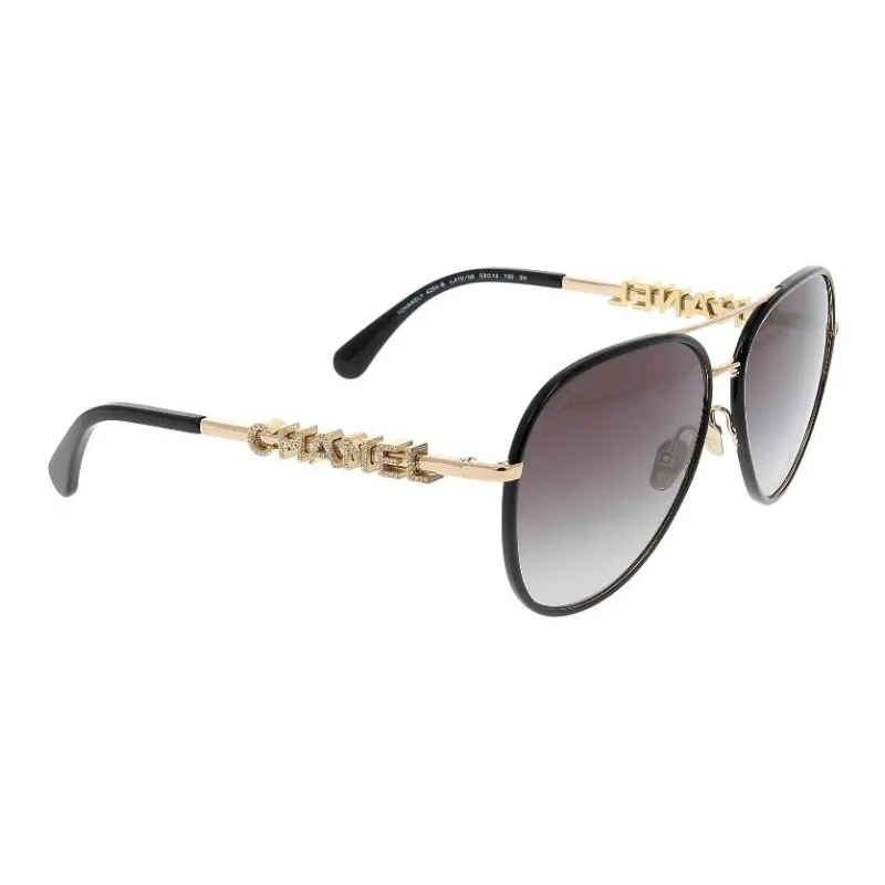 CHANEL Metal With Zircon Aviator Sunglasses Women's Gold-2