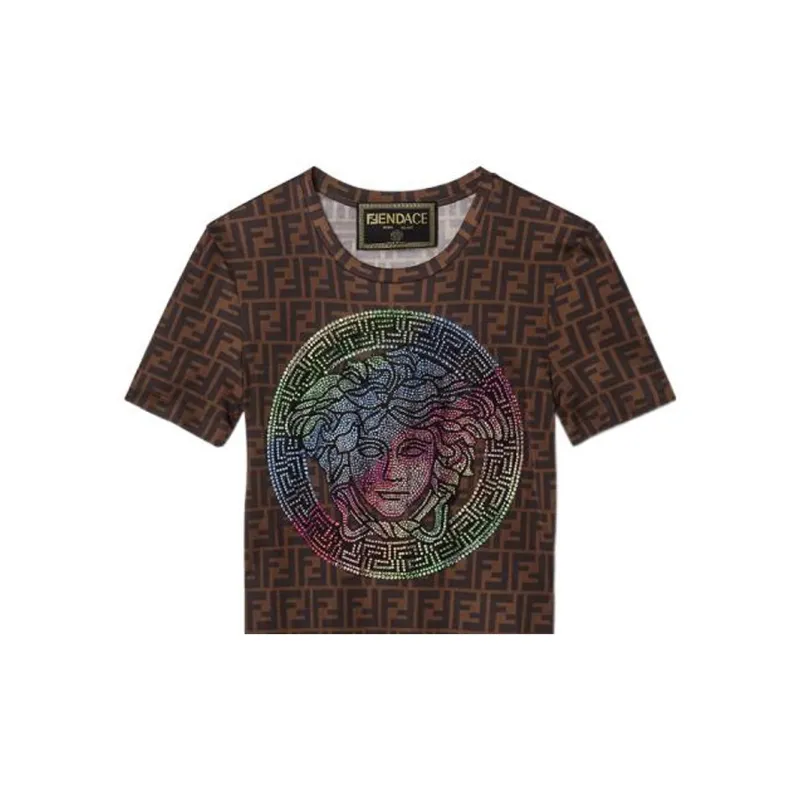 VERSACE Fendace Ff T shirt Brown/Multicolor-3