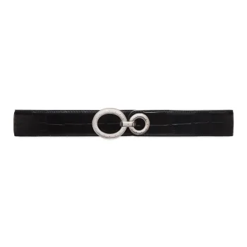 STEFANO RICCI Crocodile Leather Palladium-Plated Calfskin Leather Belts Men's Black Width: 3.8CM