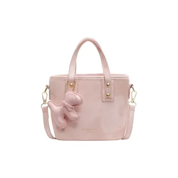 BAODIDAISHU PU Portable Bucket Bag Medium Size Women's Pink/Ecru/Brown/Black