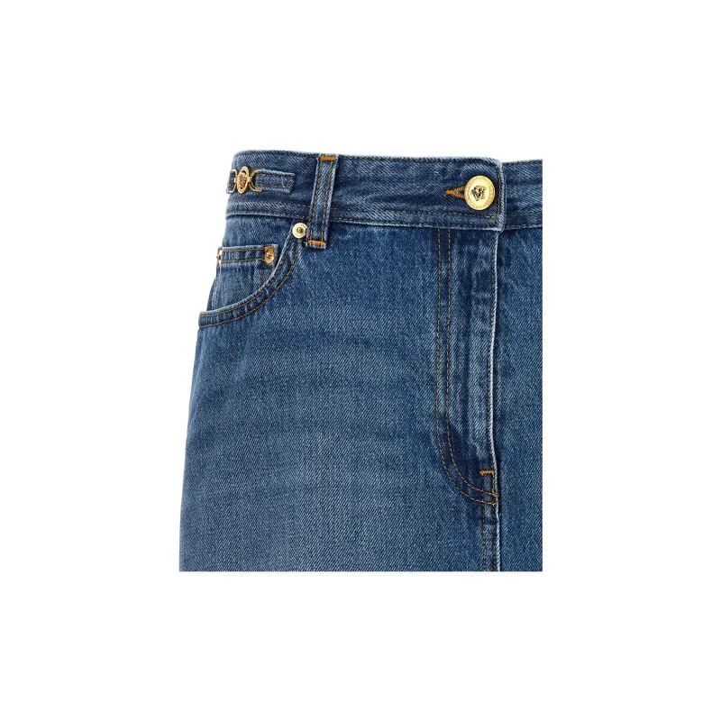 VERSACE Logo Patch Denim Skirt-4