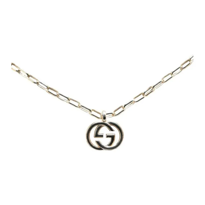 GUCCI 20th Century Sterling Silver Interlocking G Pendant Necklace-0