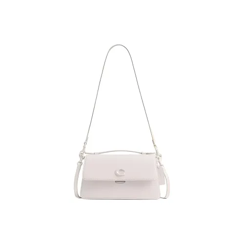 COACH Leather One Shoulder Handbag Medium Size Women's White