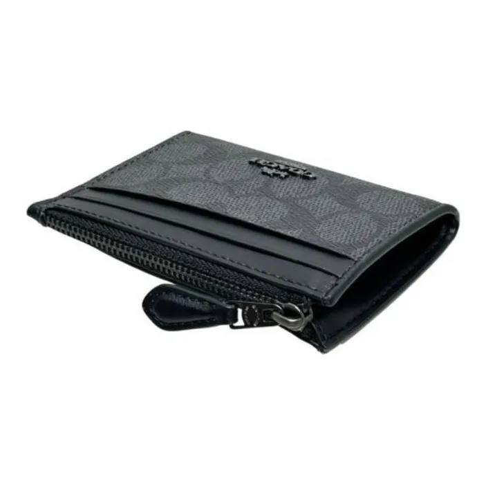 COACH Coated Canvas Card Holder Mini Women's Charcoal & Black-4