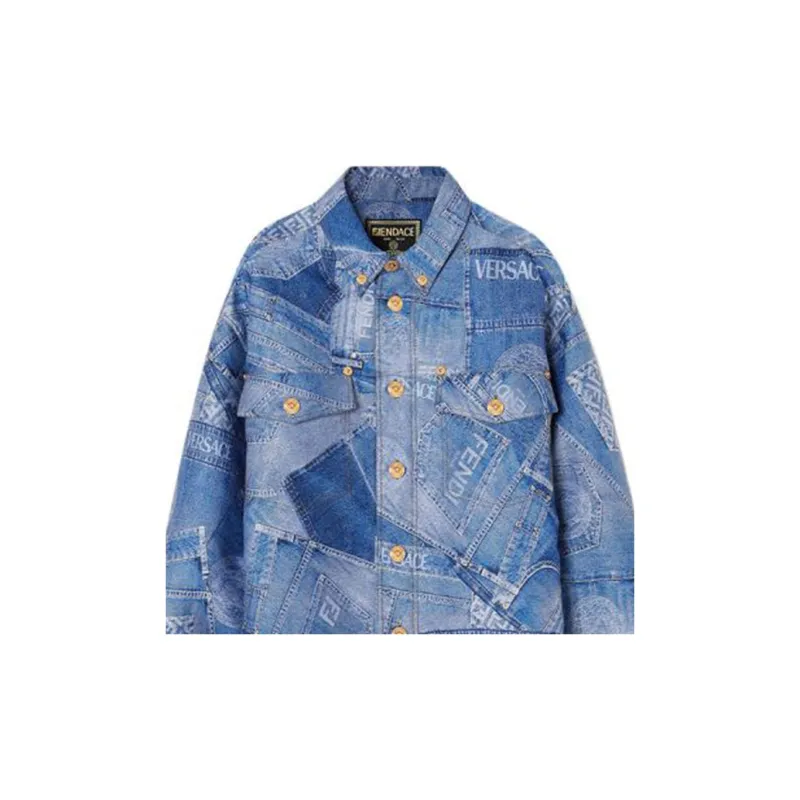 Fendi X VERSACE Denim Jackets Men Light Blue-4