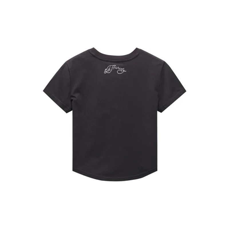 Ed Hardy Vintage Laser Diamond Slim Fit Casual Crew Neck Short Sleeved T Shirt Women's Black-1