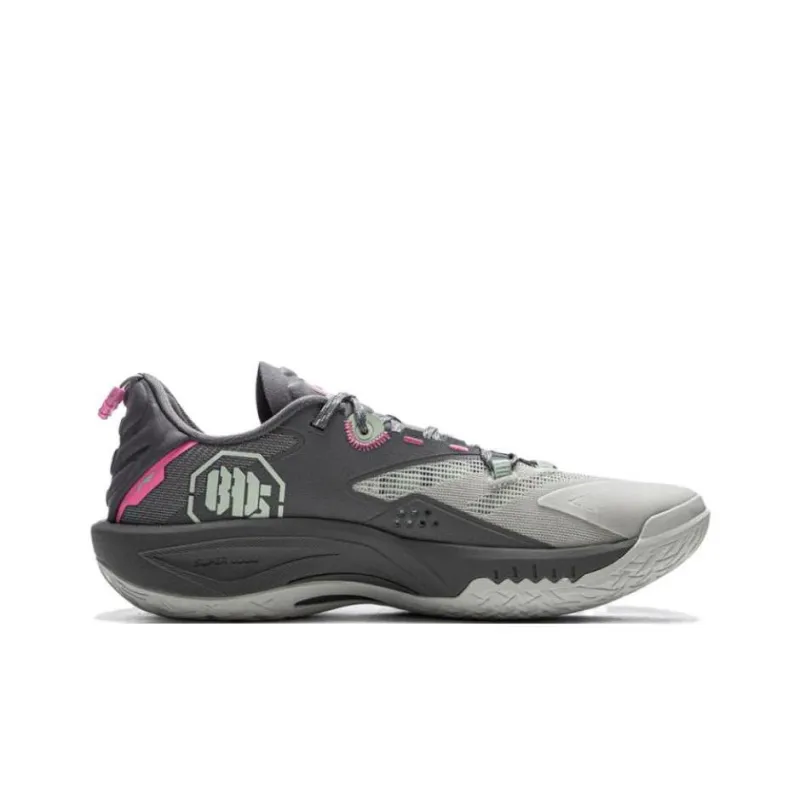 LiNing Wear Resistant Support Rebound Grip Low Top Outdoor Performance Basketball Shoes Men's Gray Cyan Pink-1