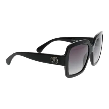 CHANEL Acetate Square Sunglasses Women's Black