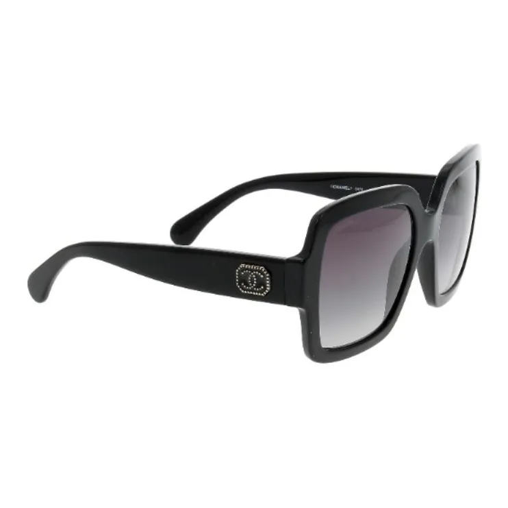 CHANEL Acetate Square Sunglasses Women's Black-0