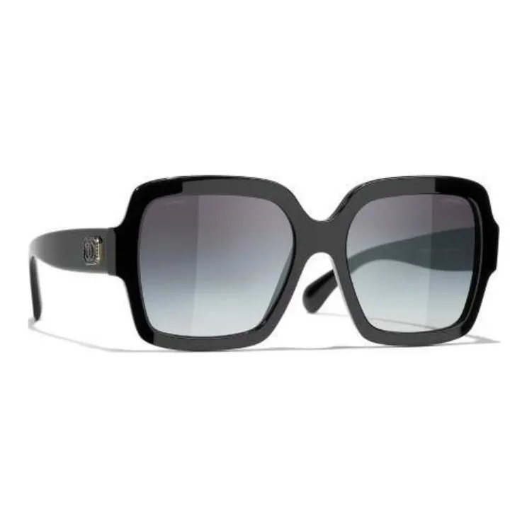 CHANEL Acetate Square Sunglasses Women's Black-1
