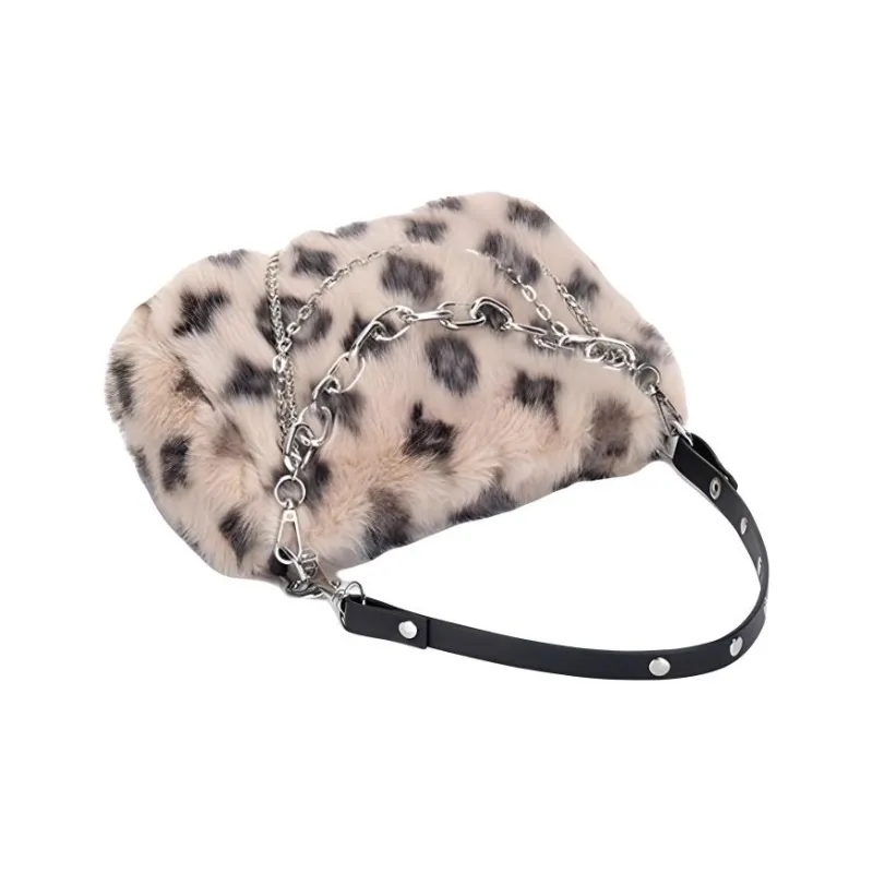 Meow In The Grass Plush Shoulder Bag, Handbag Regular Women's Gray/Ecru/Pink/Apricot-7