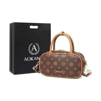 AOKANG PVC Crossbody Bag, Bowling Bag, Handbag Regular Women's Coffee/Ecru