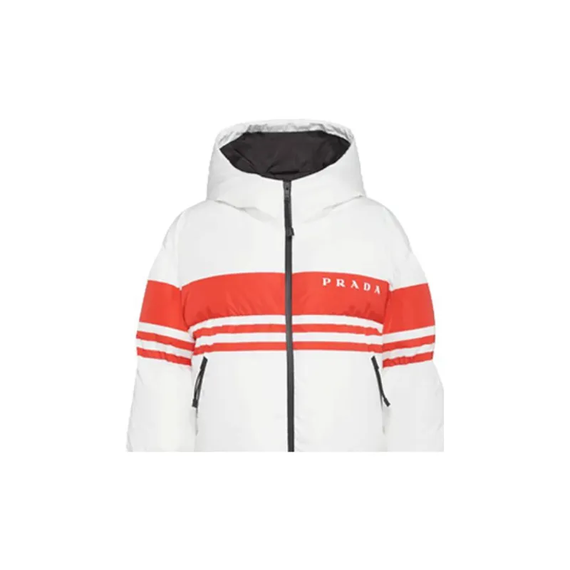 PRADA Striped Puffer Coat 'White/Red'-5