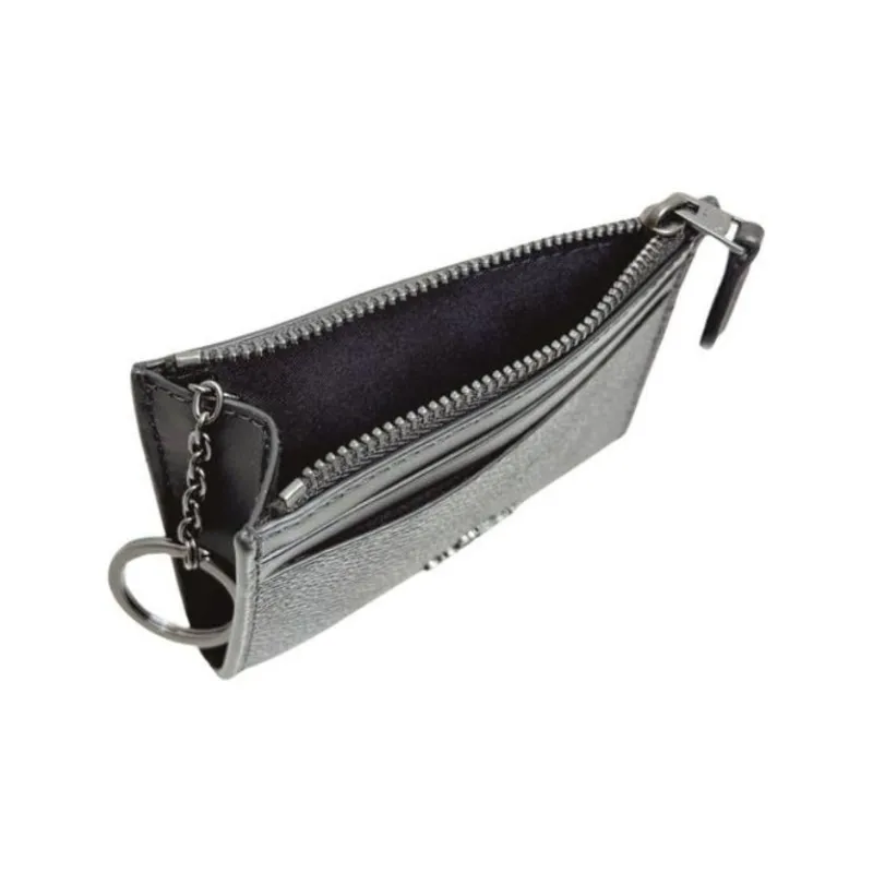 COACH Coated Canvas Card Holder Mini Women's Charcoal & Black-3