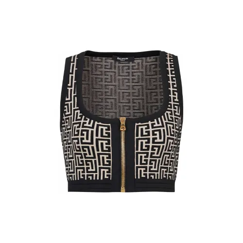 BALMAIN Monogram Knitted Cropped Top