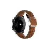Square Buckle Diamond Pattern Magnetic Genuine Leather, Nubuck Texture Dark Brown