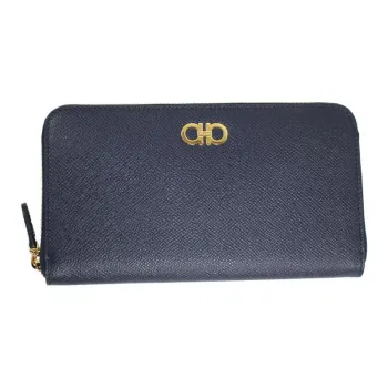 FERRAGAMO GANCINI Leather Wallet Women's Navy