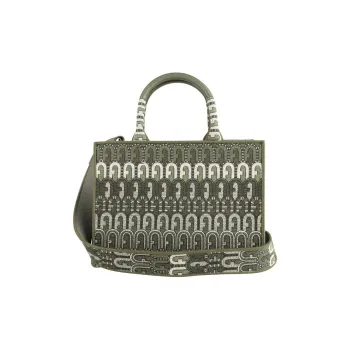 Furla Jacquard Fabric Tote Bag, Shopping Bag, Shoulder Bag, Crossbody Bag, Handbag Trumpets Women's Green