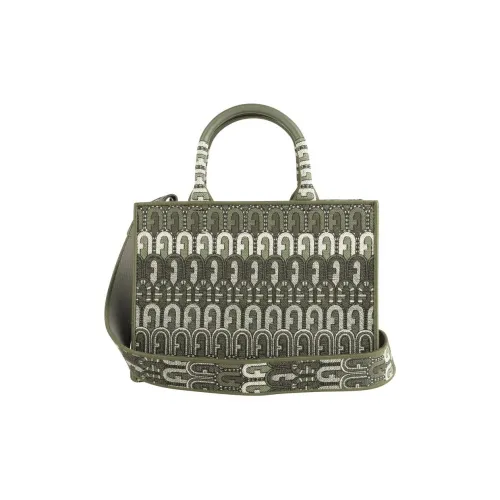 Furla Jacquard Fabric Tote Bag, Shopping Bag, Shoulder Bag, Crossbody Bag, Handbag Trumpets Women's Green