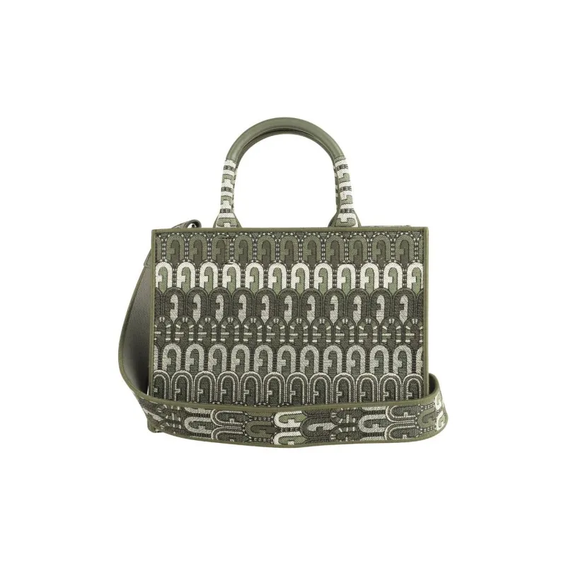 Furla Jacquard Fabric Tote Bag, Shopping Bag, Shoulder Bag, Crossbody Bag, Handbag Trumpets Women's Green-0