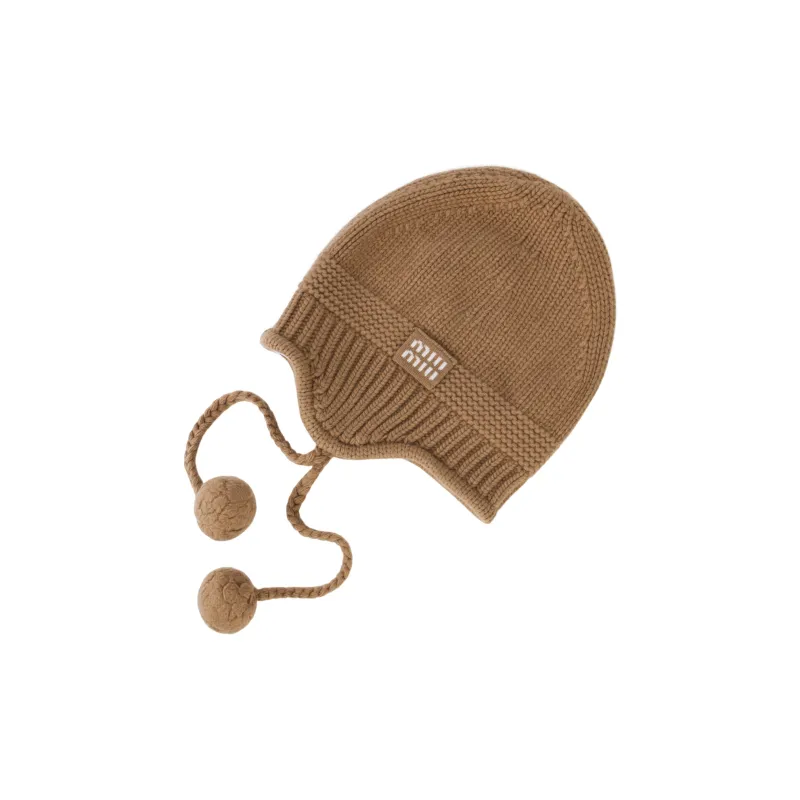 MIU MIU Cashmere Beanies Unisex Camel Brown-1