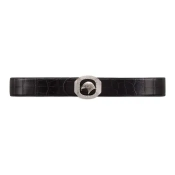 STEFANO RICCI Crocodile Leather Palladium Zinc-Plated Leather Belts Men's Black Width 4.2CM