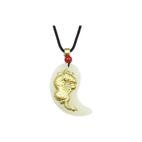 Artisan Lock Heart Jade Hetian Jade Necklaces Pale Greenish White Jade Unisex