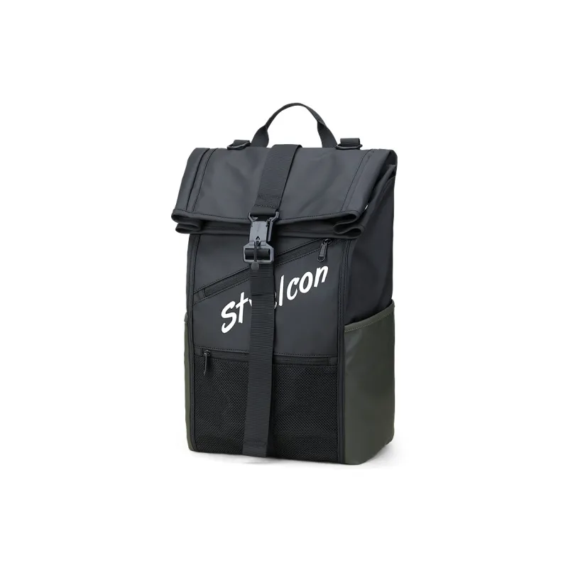 Fillove Fabric Backpack Regular Unisex Black With Green White English/Black With Green Black English-1