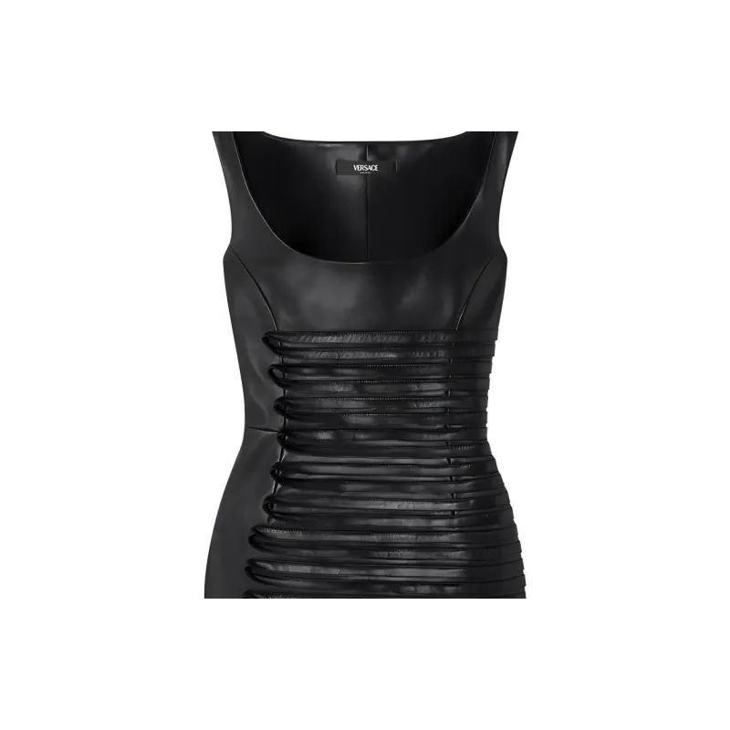 VERSACE Scoop neck Leather Mini Dress-1