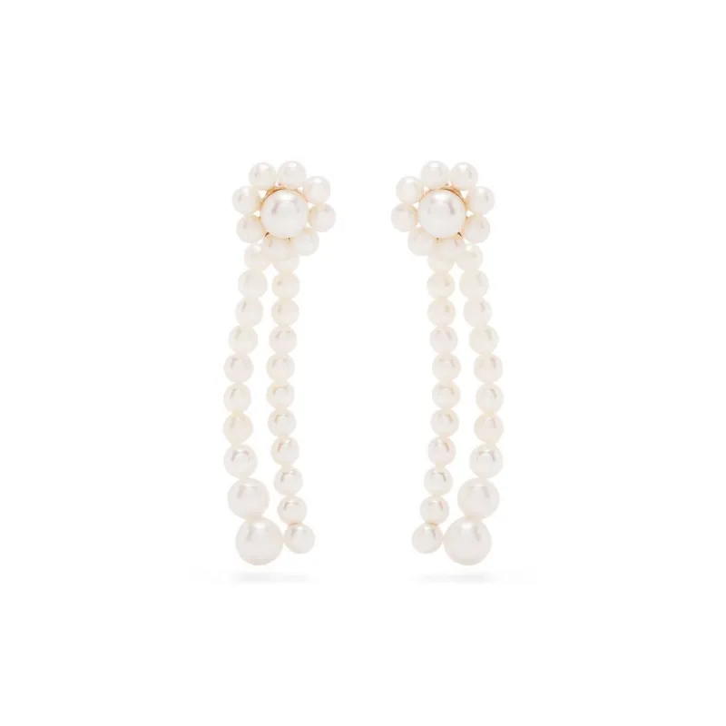 Sophie Bille Brahe 14kt Yellow Gold Pearl Promenade De Fleur Earrings-0