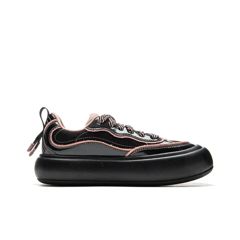 LiNing Puff Platform Coverage Cushioning Low-Top Skateboard Shoes Women's Black Pink-1