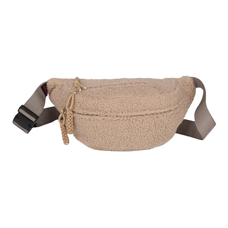 Yalu Plush Waist Bag Chest Bag Women's Ecru/Black/Khaki/Pink/Brown-12